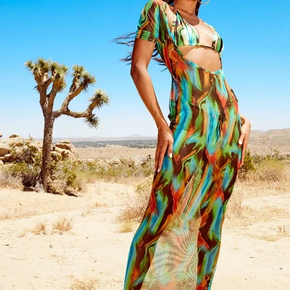 mesh maxi beach dress Exclusive Beach Print Mesh Maxi Dress – STYLED BY ALX COUTURE main image 1